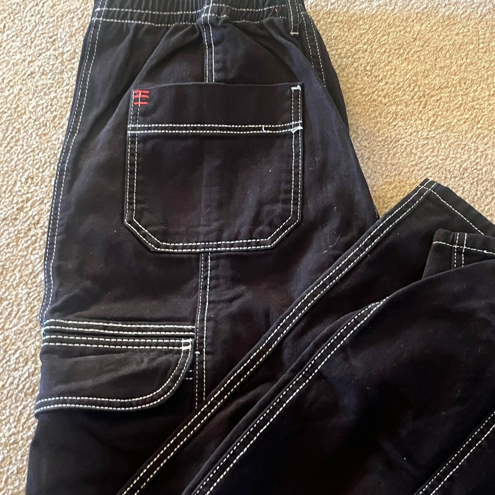Urban Outfitters Black Cargo Pants with White Stitching